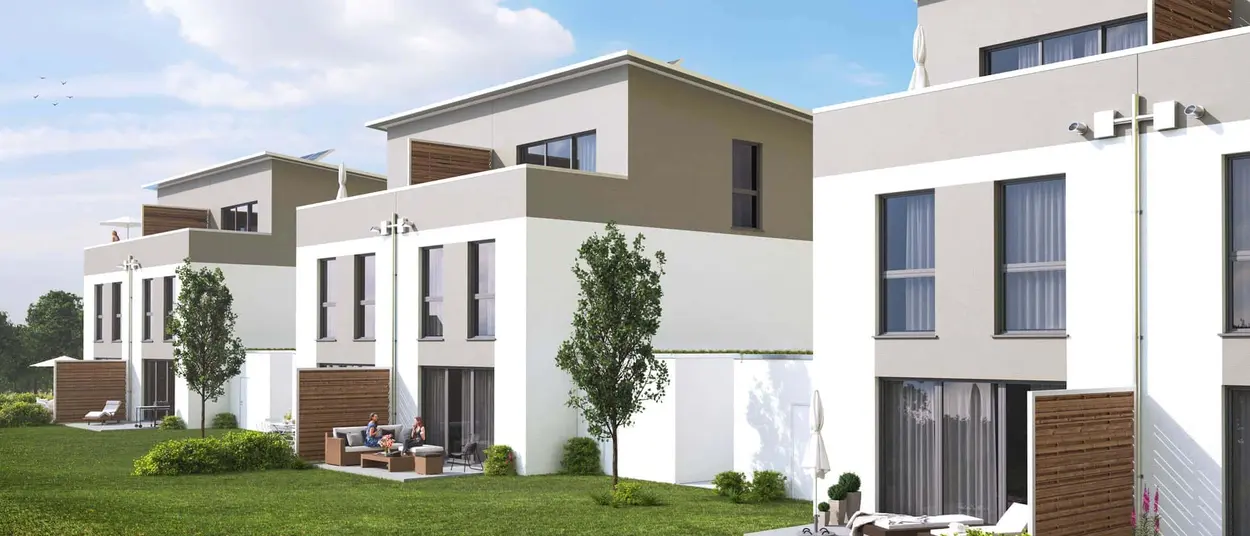 weisenburger_bau_reihenhaus_header visualization of the garden view of a semi-detached house from weisenburger