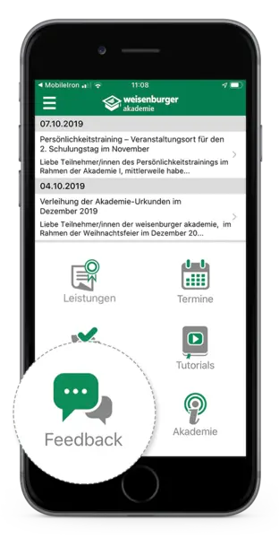 AkademieApp Feedbackbereich