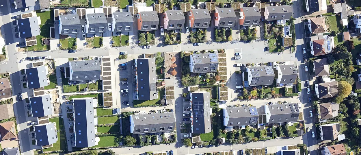 Weinheim A residential area made of townhouses from the bird´s eye view