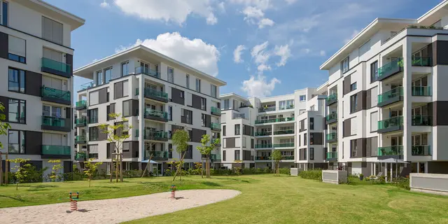 Wohnungsbau-Citypark-Karlsruhe weisenburger Wohnanlage mit Mehrfamilienhäusern im Karlsruher Citypark