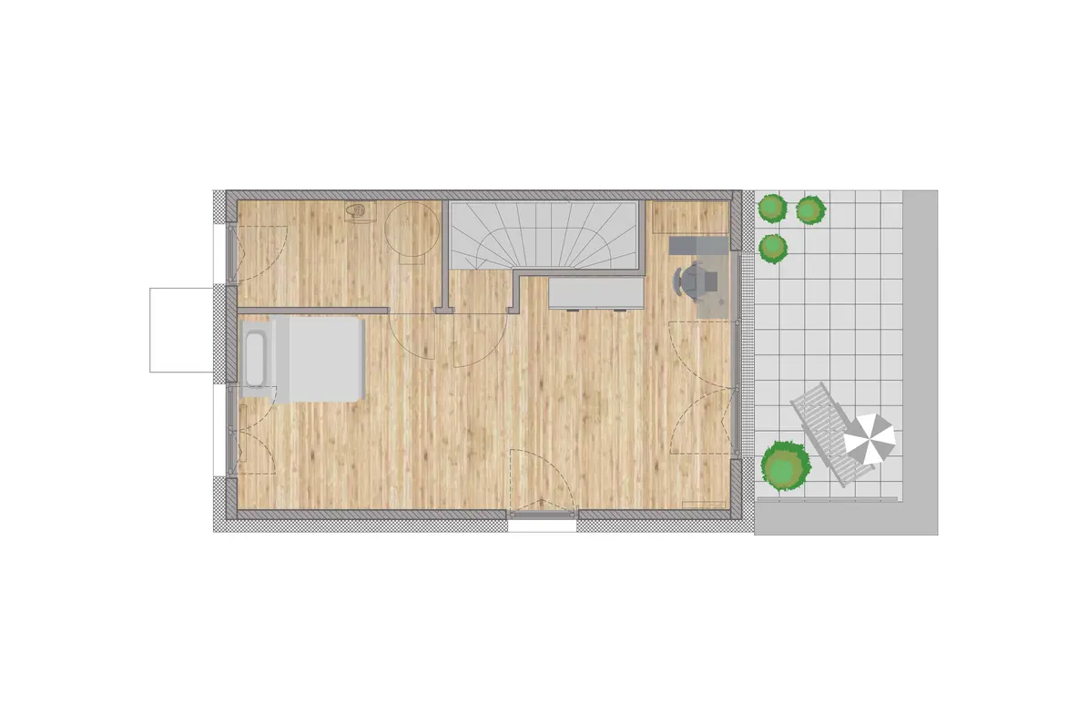 Musterhaus-zweites-Obergeschoss-Grundriss Grundriss zweites Obergeschoss mit Balkon des weisenburger-Musterhauses