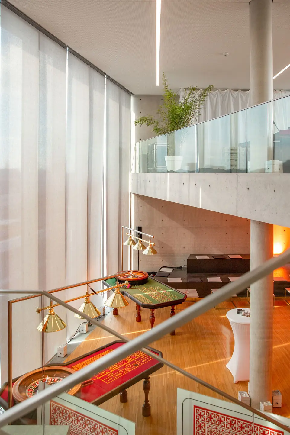 Casino roulette tables can be found in the Skylobby of weisenburger Two casino roulette tables are located in the sky lobby of the weisenburg headquarters in Karlsruhe
