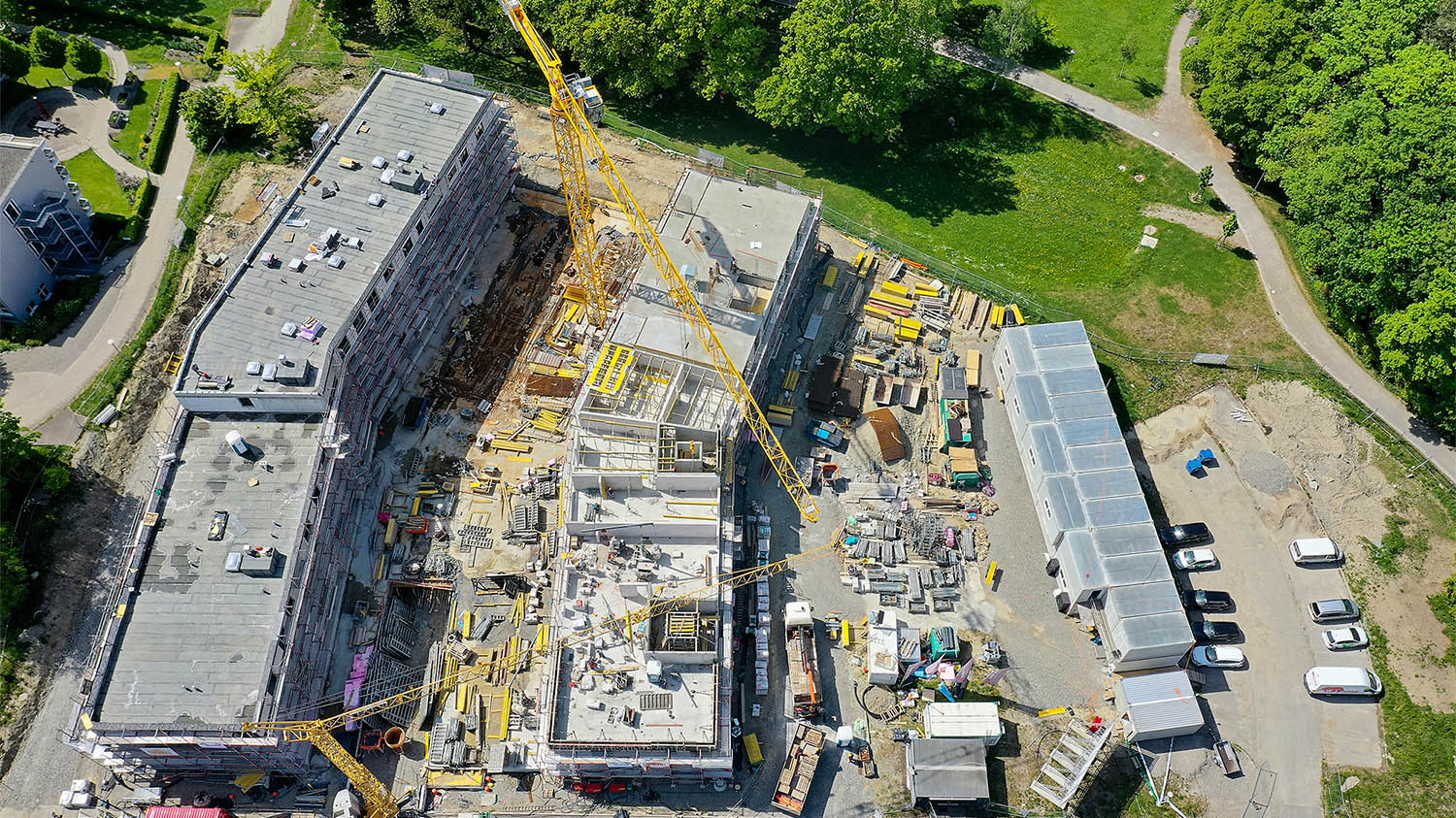 Drohnenaufnahme der weisenburger-Baustelle in Aulendorf